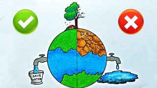 How to Draw Save Water Poster  Easy Save Water Save Life Drawing Step by Step [upl. by Anawahs]