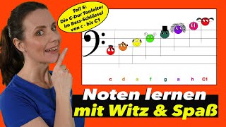 Spielend Noten lernen  Für Kinder leicht erklärt  BASS Noten c  C1  Spaß mit den NOTENSCHNUTZIES [upl. by Corrie]