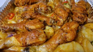 HOW TO MAKE OVEN BAKED CHICKEN AND POTATOES YUMMY [upl. by Santa490]