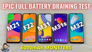 Full Battery Draining Test  Samsung Galaxy M21 F22 M31 M31s M32 [upl. by Llenel]