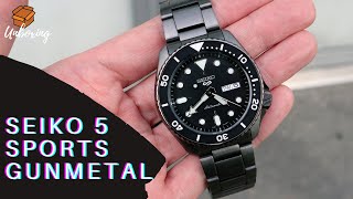 Unboxing Seiko 5 Sports Gunmetal Stainless Steel SRPD65K1 [upl. by Yelich]