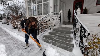 Tidying the Greenhouse Shoveling a Bunch of Snow amp Repotting 3 Houseplants 🪴❄️🪴 [upl. by Ynettirb]