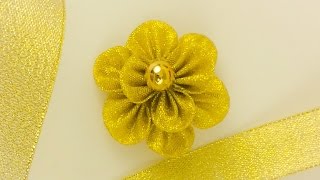 DIY Kanzashi brooch by glitter ribbon [upl. by Tobias]