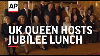 UK QUEEN HOSTS JUBILEE LUNCH FOR SOVEREIGN MONARCHS [upl. by Vashtee]