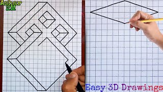 Graph Paper Drawings  How to Draw 3D on Graph Paper  3D Easy drawings on GridGraph Paper [upl. by Ennybor]