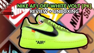 NIKE AIR FORCE 1 OFFWHITE VOLT PK  REVIEW  UNBOXING [upl. by Prager]