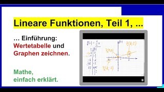 Lineare Funktionen Einführung Wertetabelle und Graphen zeichnen Teil1 [upl. by Bertine]