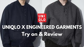 UNIQLO X ENGINEERED GARMENTS HEATTECH WARM PADDED SHORT BLOUSON JACKET  TRY ON amp REVIEW uniqlo [upl. by Arlina]