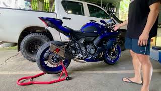 Yamaha YZFR7 w Akrapovic exhaust sound check Racing Line Titanium SY7R12APT [upl. by Rednael]