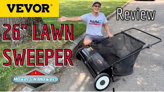 VEVOR 26” Push Lawn Sweeper Leaf amp Grass Collection 10” Rubber Wheels amp Large 7 ft³ Mesh Bagger Bag [upl. by Mullins]