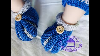 Scarpine Neonato Baby Blu ai ferri lineari 2 Parte [upl. by Gypsy]