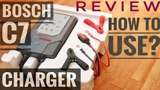 BOSCH C7 BATTERY CHARGER REVIEW  HOW TO USE BOSCH C7 BATTERY CHARGER  BATTERY CHARGING TVS APACHE [upl. by Dyane185]