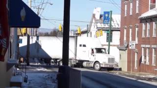 Tractor Trailer Stuck After Turning In Narrow Street [upl. by Kimberli]