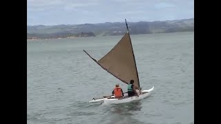 Ulua outrigger sailing canoe training at Kawhia New Zealand [upl. by Woodward282]