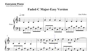 FadedC MajorEasy Version for Beginners PDF Sheet Music [upl. by Sapphera840]