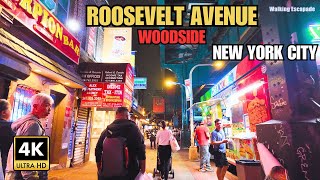 Woodside  Roosevelt Avenue at Night  Queens New York City Walking Tour  4K HDR [upl. by Janis]