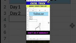 Trick to create ToDO List excel shorts shortsfeed [upl. by Zug]