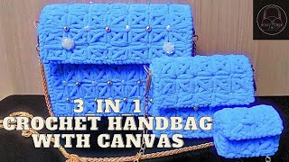 Simple amp Stylish 3in1 Crochet Handbag for Beginners  Easy Plastic Canvas Craft [upl. by Nich]