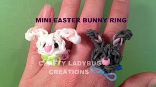 Rainbow Loom Charm MINI EASTER BUNNY RING How to Make by Crafty Ladybug [upl. by Colfin138]