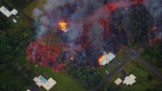 Aerial footage shows volcanic lava destroying homes in Hawaii [upl. by Icaj973]