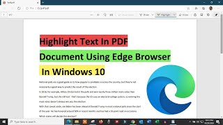 Highlight Text In PDF Document Using Edge Browser In Windows 10 [upl. by Adeuga457]