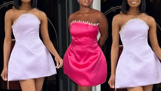 How to sew this stylish structured bell shaped dress with curved strapless neckline amp pearls beading [upl. by Doig]