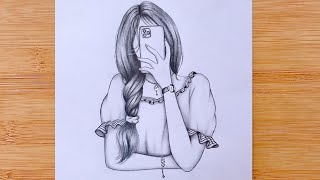 Hidden face  Pencil sketch  How to draw a girl taking a selfie  bir kız nasıl çizilir [upl. by Assir803]