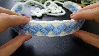 So Cool💯👌 Easy and fun to crochet a headband for beginners Bead stitch [upl. by Ecnarepmet]