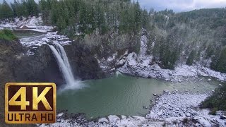 Snoqualmie Falls in Winter  2 HRS 4K ULTRA HD Nature Relaxation Video with Waterfall Sounds [upl. by Piefer705]