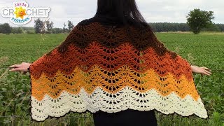 Autumn Moon Wrap  Beautiful Crochet Feather amp Fan Stitch Pattern [upl. by Towbin695]