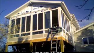 Double glazed Sunroom two story sunroom being constructed by Ideal Sundecks 1979 LTD [upl. by Hayashi]