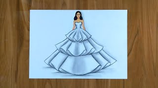 Simple Dresses drawings step by step  Fashion illustration drawing  Fashion design Illustration [upl. by Osbourne]