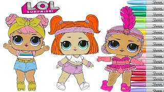 LOL Surprise Dolls Coloring Book Pages Dawn Sprints Showbaby Rainbow Splash [upl. by Acirahs]