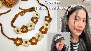 Easy Crochet Daisy Headband Tutorial  Crochet Floral Headband DIY [upl. by Davena775]