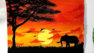 COMO PINTAR UN ATARDECER AFRICANO CON ELEFANTE 🐘✔️ [upl. by Attenej858]