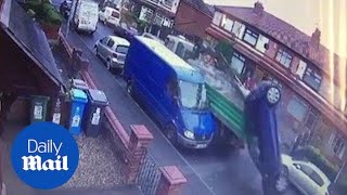 Moment stolen 18tonne lorry crashes through residential street  Daily Mail [upl. by Anividul717]