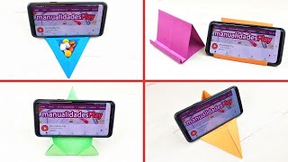 📱 4 Soportes para celular caseros MUY FÁCILES con papel y origami [upl. by Mehcanem]