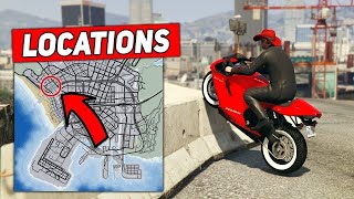 TOP 50 MOTORCYCLE STUNT SPOTS FOR BEGINNERS amp Pros  Locations  GTA 5 Stunts [upl. by Lybis]