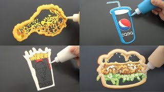 KFC Menu Pancake Art  Chicken Drumstick Fries Zinger Burger Pepsi [upl. by Yuma247]