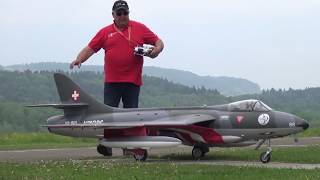 SWISS HAWKER HUNTER RC SCALE TURBINE MODEL JET 29OLDTIMERMEETING 2018 [upl. by Noirred336]