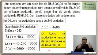 FUNÇÃO CUSTO RECEITA E LUCRO [upl. by Ecissej]