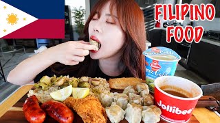 FILIPINO FOOD MUKBANG 먹방 SIOMAI ARROZ CALDO JOLLIBEE FRIED CHICKEN amp PEACH MANGO PIE LONGGANISA [upl. by Akinad]