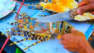 Thai Street Food  Giant RAINBOW LOBSTER  Monster Seafood in Hua Hin Thailand [upl. by Halfdan]