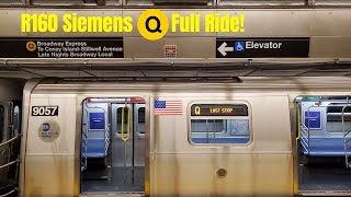 NYC Subway R160B Siemens Q Train Full Ride Coney Island  Stillwell Ave  96 St  2 Ave [upl. by Aiclid]