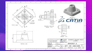 CATIA V5 DRAFTING EXERCISE BRACKET  BASIC DETAIL DRAWING amp TITLE BLOCK TO PRINT SETUP PDF [upl. by Anairol794]