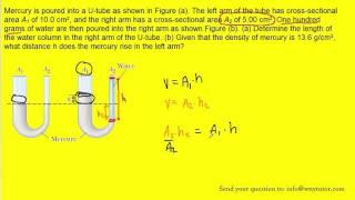 Mercury is poured into a Utube as shown in Figure a The left arm of the tube has crosssectional [upl. by Hartwell]