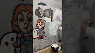 Gluing down Halloween rugs🔪🩸halloween rugtufting childsplay freddykrueger kaws beetlejuice [upl. by Etnaid]