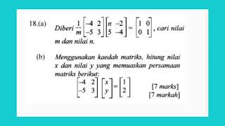 Contoh soalan matriks  identiti amp persamaan linear serentak [upl. by Luisa]