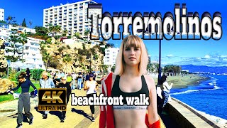 Torremolinos Spain Beachfront Sunshine Walk  Costa Del Sol Malaga 4k january 2024 [upl. by Krug]