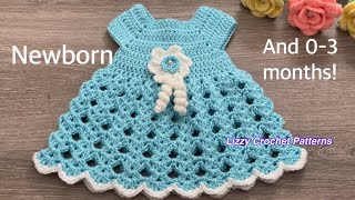 How to Crochet a Newborn Dress Crochet Baby Dress Newborn and 03 months step by step [upl. by Ribak]